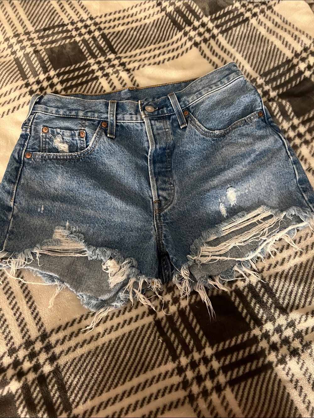 Levi's Distressed Light Blue Denim Cutoff Shorts